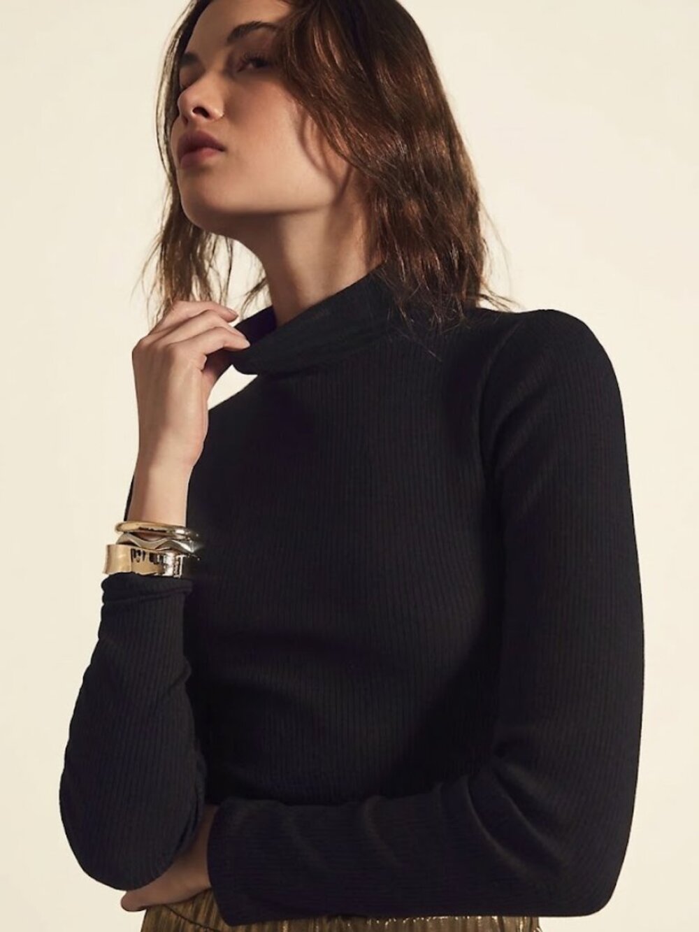Maeve Ribbed Mock Neck Long Sleeved Sweater top in Black
